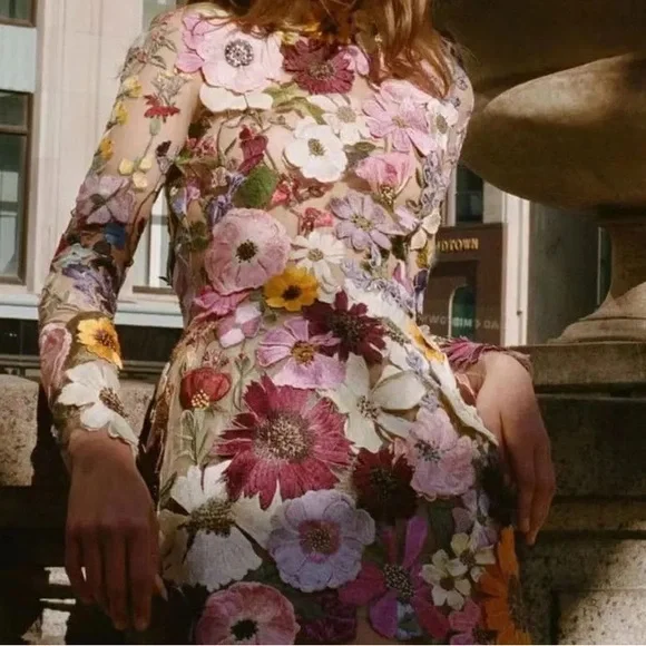 Embroidered Flowers Bell Skirt Mini Dress, Designed With Luxury In Mind - Picture 4 of 17